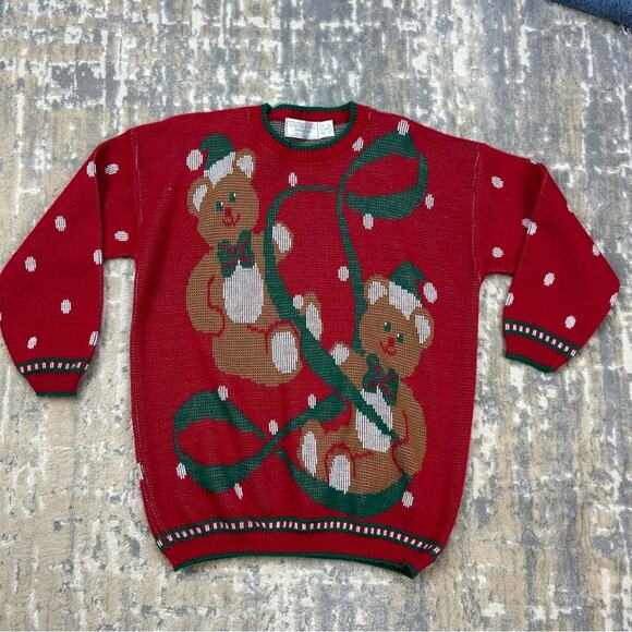 Vintage Teddy Bear Christmas Sweater Oversized 1990’s Medium - Picture 1 of 4